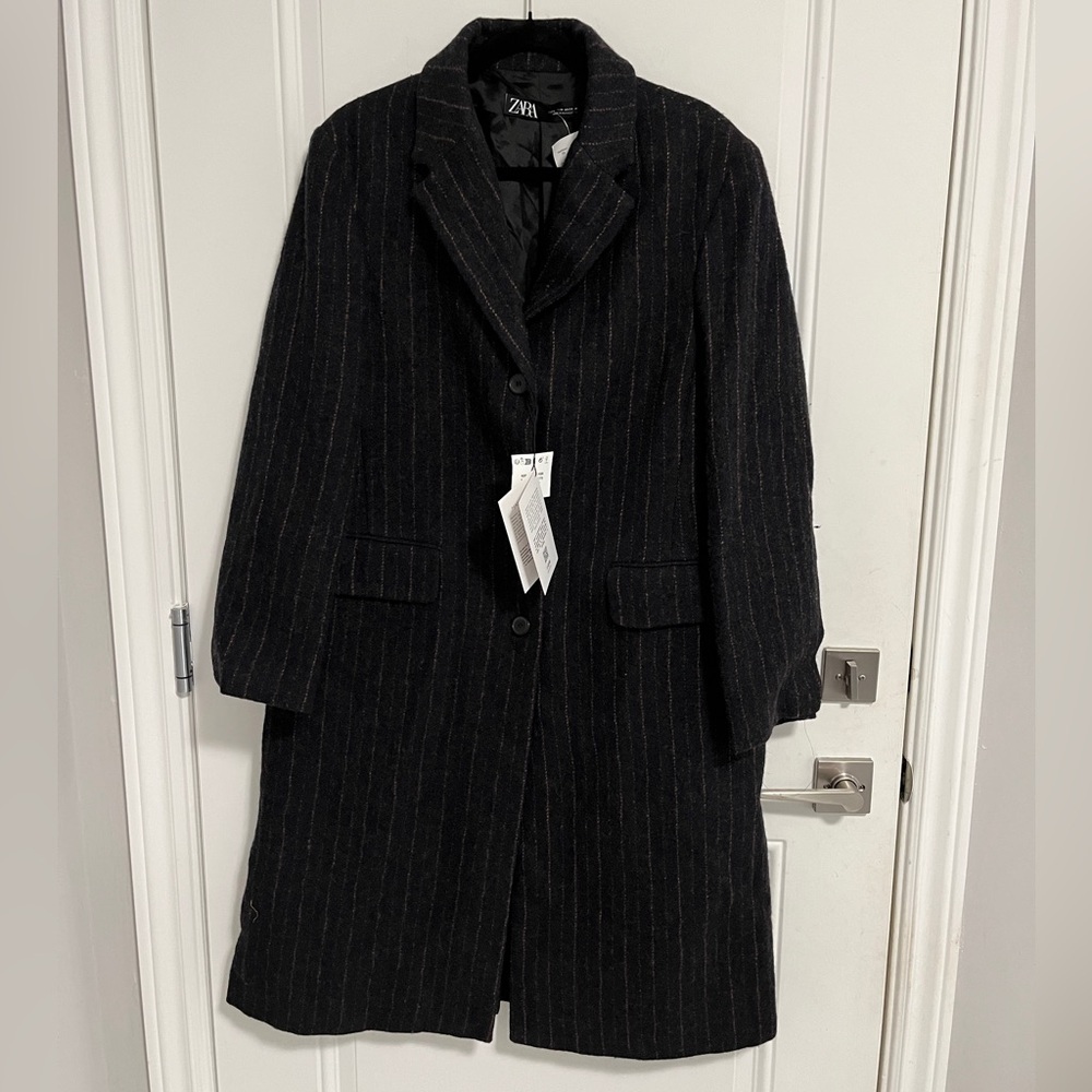 NWT - Zara ZW Collection x Manteco 100% Italian Wool Striped Long Coat - Size M